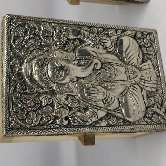 Embossed Metal and Wood Ganesh and Hamsa Boxes - Picture 2 of 7